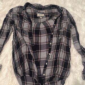 Express Plaid Shirt in Black, White, and Pink